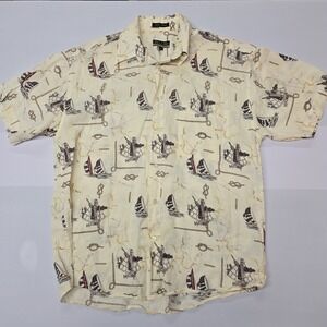 BELLINI COLLECTION Mens Linen Nautical Sailboat Anchor Print Button Up Shirt M